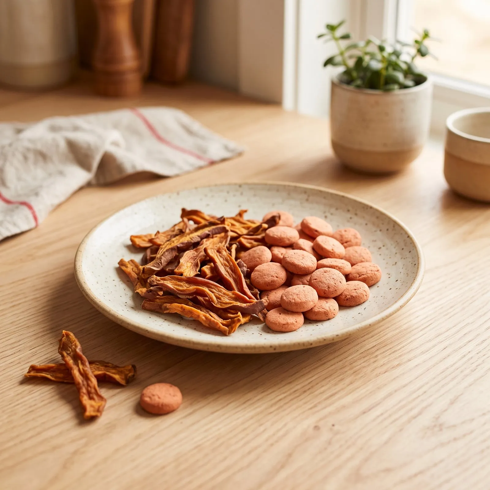 Plate of natural treats on a wooden table