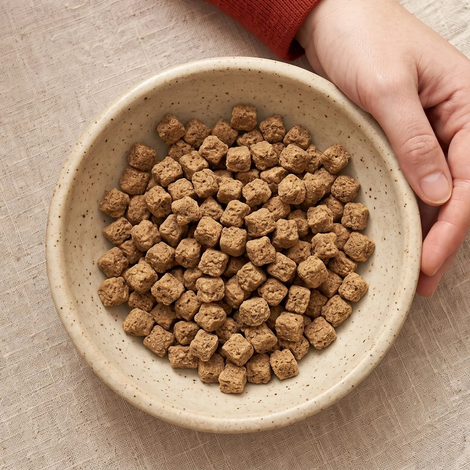 Ceramic bowl filled with crunch bites